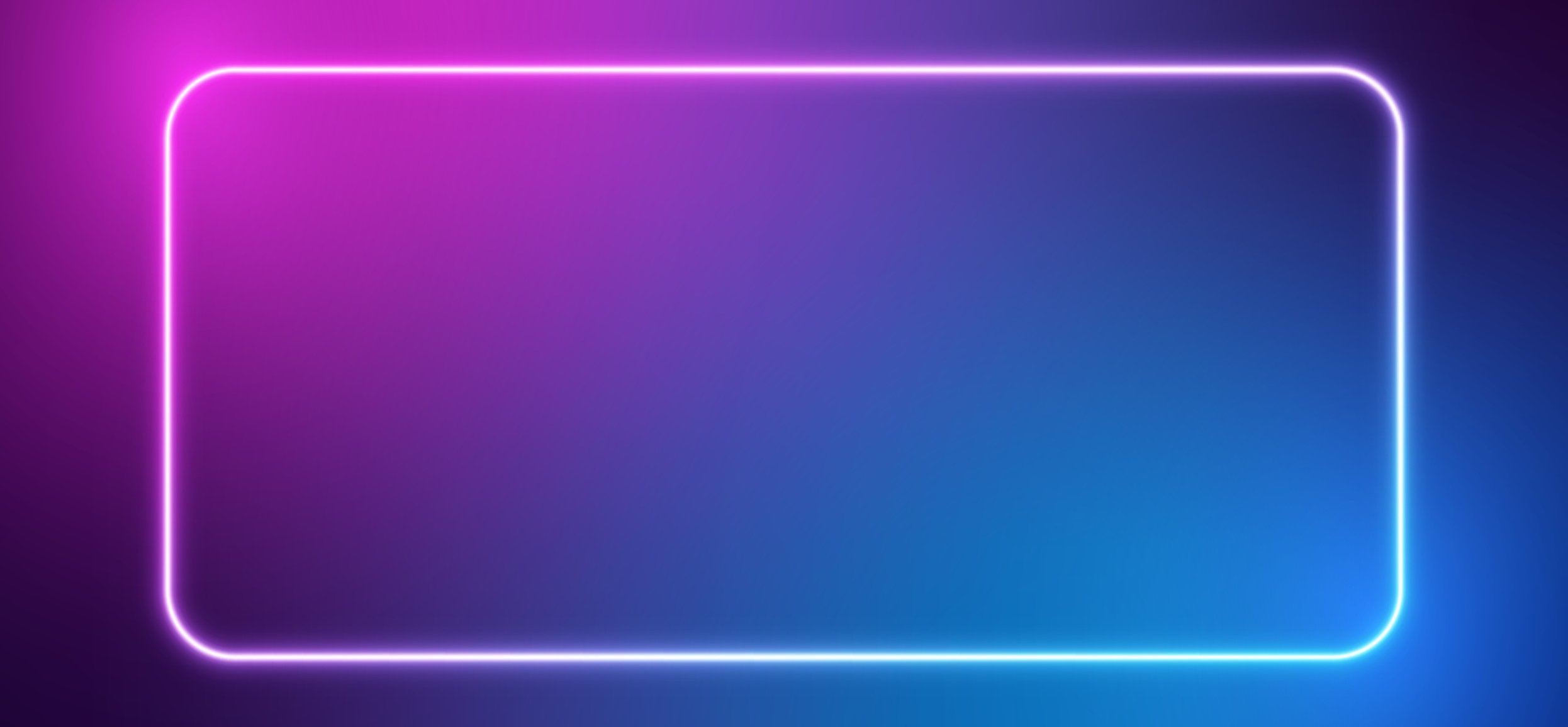 Neon frame with blue-pink gradient. Rectangular glowing border.